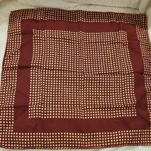 Men's Burgandy Check Pattern Pocket Square Scarf, Hand Stitch Hemmed 18x18"